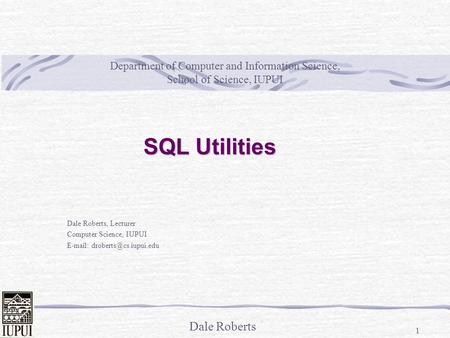 Dale Roberts 1 Department of Computer and Information Science, School of Science, IUPUI Dale Roberts, Lecturer Computer Science, IUPUI