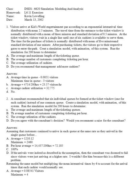 Class:	DSES Simulation Modeling And Analysis