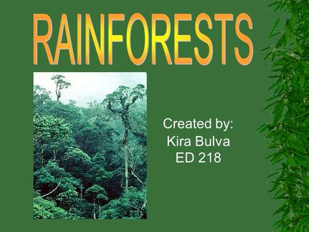 RAINFORESTS Created by: Kira Bulva ED 218.