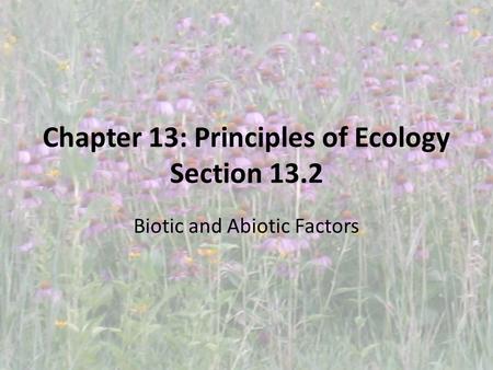 Chapter 13: Principles of Ecology Section 13.2