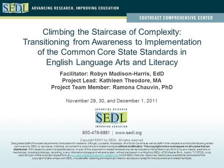 Facilitator: Robyn Madison-Harris, EdD Project Lead: Kathleen Theodore, MA Project Team Member: Ramona Chauvin, PhD November 29, 30, and December 1, 2011.