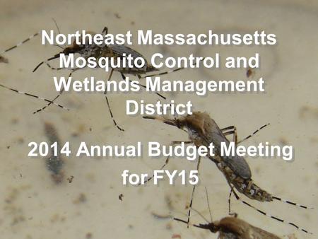 Northeast Massachusetts Mosquito Control and Wetlands Management District 2014 Annual Budget Meeting for FY15 2014 Annual Budget Meeting for FY15.