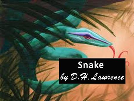 A snake came to my water –trough On a hot, hot day, and I in pajamas for heat, To drink there. In the deep, strange-scented shade of the great dark carob.