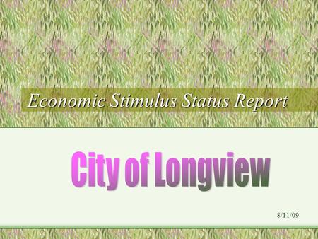 Economic Stimulus Status Report 8/11/09. Economic Stimulus Update PROGRAMPROJECTFUNDS AVAIL. TIME FRAME STATUS Community Dev. Block Grant A. Anderson.