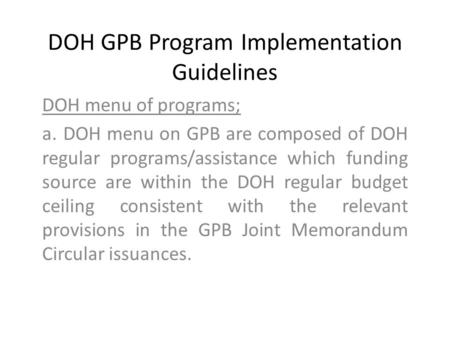 DOH GPB Program Implementation Guidelines