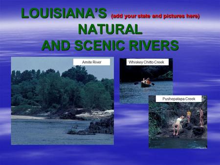 LOUISIANA’S (add your state and pictures here) NATURAL AND SCENIC RIVERS Amite RiverWhiskey Chitto Creek Pushepatapa Creek.