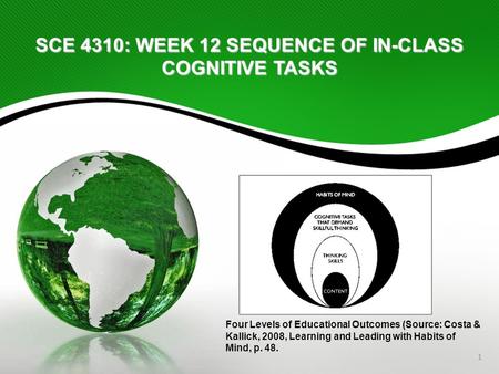 1 SCE 4310: WEEK 12 SEQUENCE OF IN-CLASS COGNITIVE TASKS Four Levels of Educational Outcomes (Source: Costa & Kallick, 2008, Learning and Leading with.