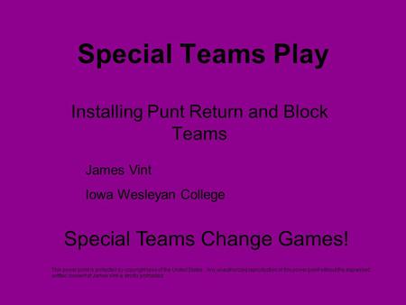 Installing Punt Return and Block Teams