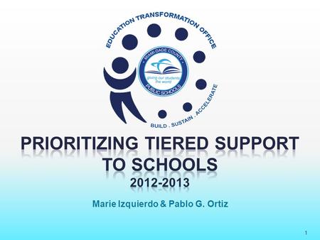 1 Marie Izquierdo & Pablo G. Ortiz. Prioritizing Tiered Support to Schools 2012-2013 2 26 schools defined as “persistently low- achieving” by the requirements.