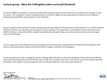 Cartoon group - Were the Suffragettes taken seriously? (Student)