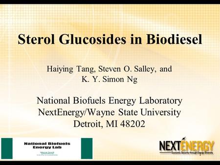 Sterol Glucosides in Biodiesel