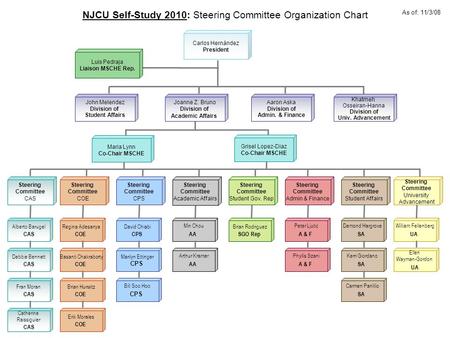 NJCU Self-Study 2010: Steering Committee Organization Chart Brian Hurwitz COE Erik Morales COE Basanti Chakraborty COE Regina Adesanya COE Marilyn Ettinger.