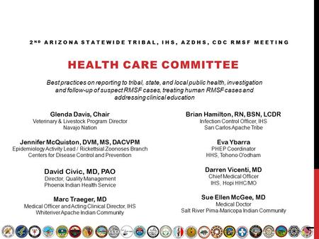 2 ND ARIZONA STATEWIDE TRIBAL, IHS, AZDHS, CDC RMSF MEETING HEALTH CARE COMMITTEE Glenda Davis, Chair Veterinary & Livestock Program Director Navajo Nation.