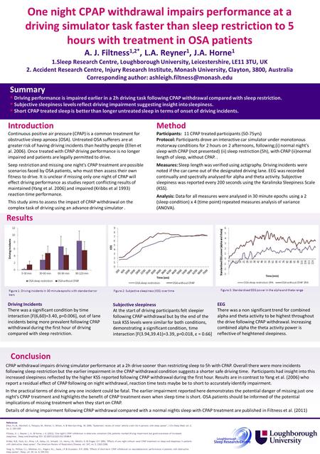 Conclusion CPAP withdrawal impairs driving simulator performance at a 2h drive sooner than restricting sleep to 5h with CPAP. Overall there were more incidents.