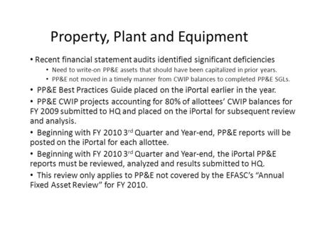 Property, Plant and Equipment