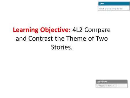 Learning Objective: 4L2 Compare and Contrast the Theme of Two Stories.