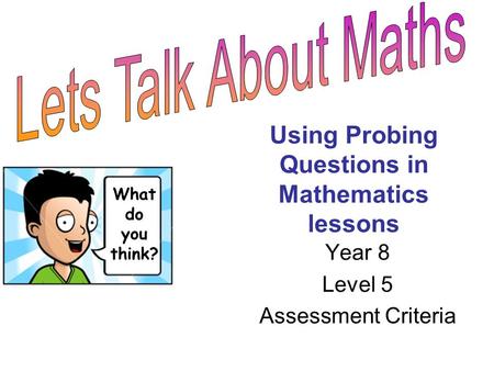 Using Probing Questions in Mathematics lessons Year 8 Level 5 Assessment Criteria What do you think?