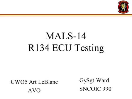 MALS-14 R134 ECU Testing CWO5 Art LeBlanc AVO GySgt Ward SNCOIC 990.