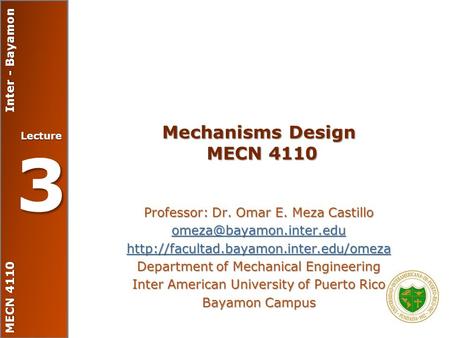 Mechanisms Design MECN 4110