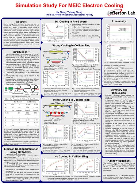 Simulation Study For MEIC Electron Cooling He Zhang, Yuhong Zhang Thomas Jefferson National Accelerator Facility Abstract Electron cooling of the ion beams.