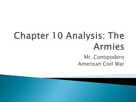 Mr. Contipodero American Civil War.  1861 ◦ Americans didn’t know of war ◦ War of 1812 (episode) ◦ War with Mexico (disconnected)  Ready to enlist after.