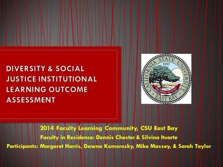 2014 Faculty Learning Community, CSU East Bay Faculty in Residence: Dennis Chester & Silvina Ituarte Participants: Margaret Harris, Dawna Komorosky, Mike.