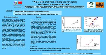 INSTITUTO NACIONAL DE TECNOLOGIA AGROPECUARIA SECRETARIA DE AGRICULTURA, GANADERIA, PESCA Y ALIMENTACION Wheat yield prediction by using an active sensor.