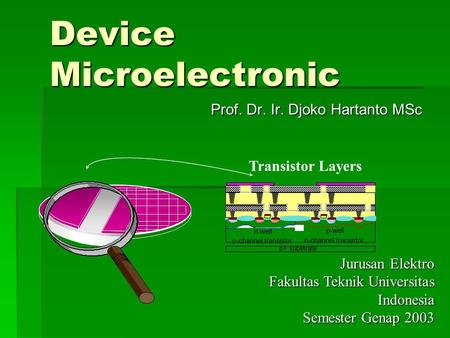 Device Microelectronic Prof. Dr. Ir. Djoko Hartanto MSc Jurusan Elektro Fakultas Teknik Universitas Indonesia Semester Genap 2003.