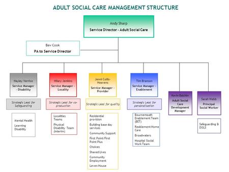 Andy Sharp Service Director - Adult Social Care ADULT SOCIAL CARE MANAGEMENT STRUCTURE Hilary Jenkins Service Manager - Locality Tim Branson Service Manager.