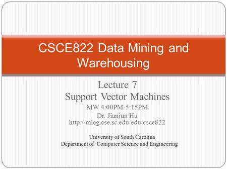 CSCE822 Data Mining and Warehousing