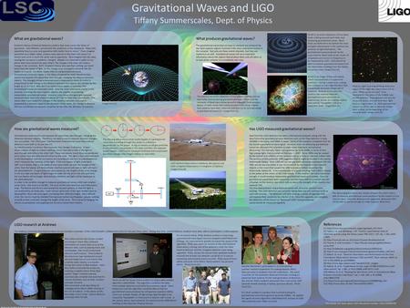 Background: simulation of merging black holes by Werner Berger Gravitational Waves and LIGO Tiffany Summerscales, Dept. of Physics What are gravitational.