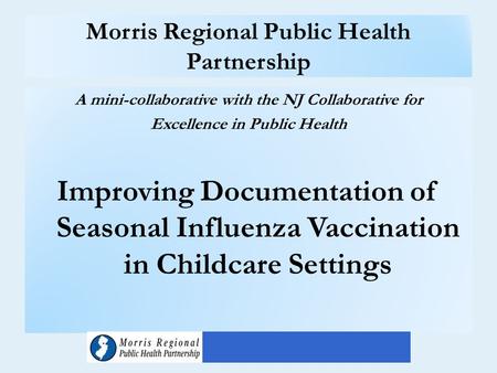 Morris Regional Public Health Partnership A mini-collaborative with the NJ Collaborative for Excellence in Public Health Improving Documentation of Seasonal.