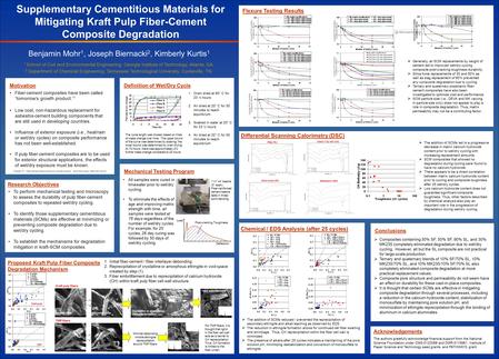 Supplementary Cementitious Materials for Mitigating Kraft Pulp Fiber-Cement Composite Degradation Benjamin Mohr 1, Joseph Biernacki 2, Kimberly Kurtis.