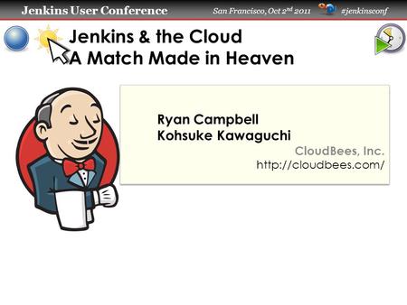 Jenkins User Conference Jenkins User Conference San Francisco, Oct 2 nd 2011 #jenkinsconf Jenkins & the Cloud A Match Made in Heaven Ryan Campbell Kohsuke.