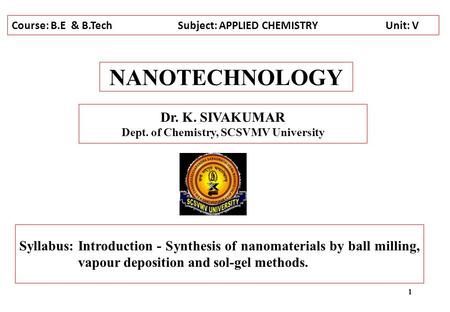 Dept. of Chemistry, SCSVMV University