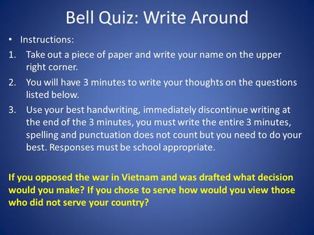 Bell Quiz: Write Around