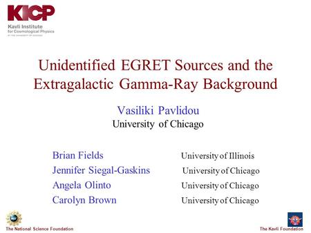 The Kavli FoundationThe National Science Foundation Unidentified EGRET Sources and the Extragalactic Gamma-Ray Background Vasiliki Pavlidou University.