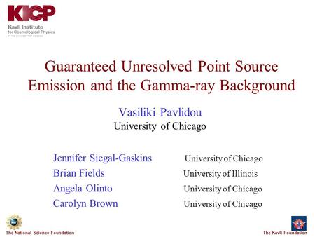 The Kavli FoundationThe National Science Foundation Guaranteed Unresolved Point Source Emission and the Gamma-ray Background Vasiliki Pavlidou University.