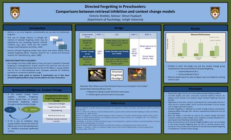 Design If the context change theory explains directed forgetting, children should have no problem intentionally forgetting objects through a mental context.