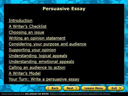 Persuasive Essay Introduction A Writer’s Checklist Choosing an issue