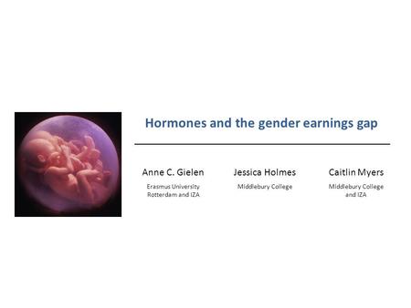 Hormones and the gender earnings gap Anne C. GielenJessica HolmesCaitlin Myers Erasmus University Rotterdam and IZA Middlebury College and IZA.