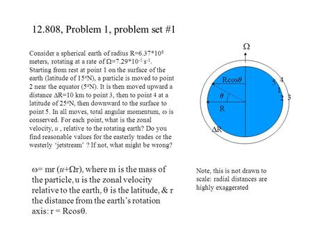 Consider a spherical earth of radius R=6.37*10 6 meters, rotating at a rate of  =7.29*10 -5 s -1. Starting from rest at point 1 on the surface of the.