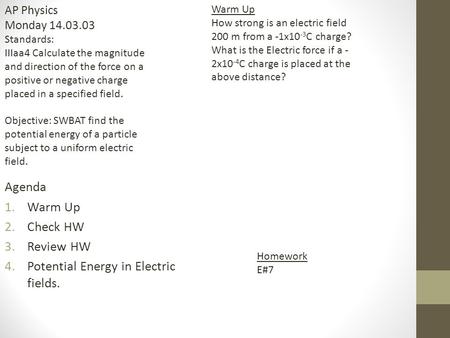 Potential Energy in Electric fields.