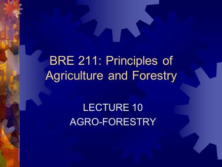 BRE 211: Principles of Agriculture and Forestry LECTURE 10 AGRO-FORESTRY.