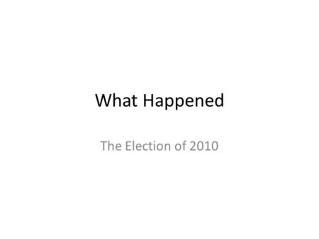 What Happened The Election of 2010. Clearly Stated Learning Objectives Identify and describe the formal and informal institutions involved in the electoral.