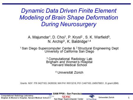 Universität Zürich San Diego Supercomputer Center Computational Radiology Laboratory Brigham & Women’s Hospital, Harvard Medical School SIAM PP06 – San.