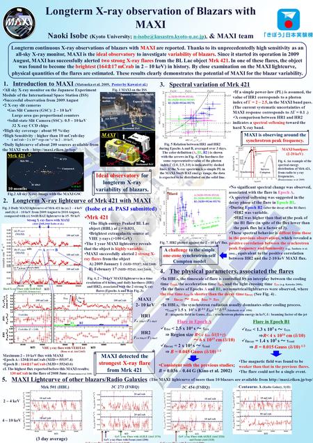 Longterm X-ray observation of Blazars with MAXI Naoki Isobe (Kyoto University; & MAXI