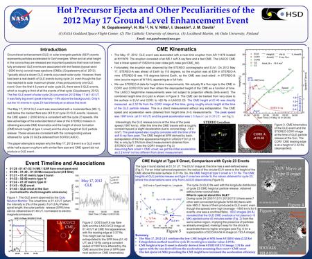 Hot Precursor Ejecta and Other Peculiarities of the 2012 May 17 Ground Level Enhancement Event N. Gopalswamy 2, H. Xie 1,2, N. V. Nitta 3, I. Usoskin 4,