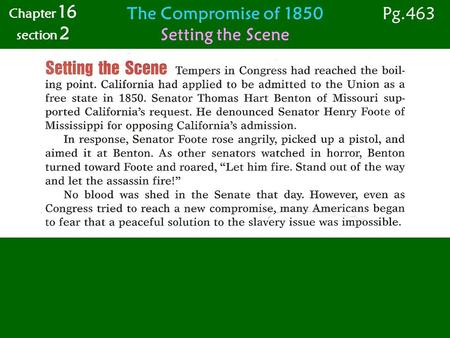 The Compromise of 1850 Setting the Scene