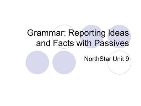 Grammar: Reporting Ideas and Facts with Passives